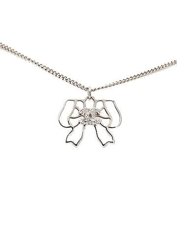 Chanel Chanel Coco Mark Ribbon Motif Necklace, Silver Metal Rhinestone, Women's CHANEL (view 1)