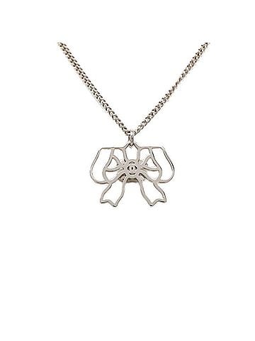 Chanel Chanel Coco Mark Ribbon Motif Necklace, Silver Metal Rhinestone, Women's CHANEL (view 2)