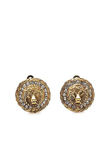 Chanel Chanel Coco Mark Lion Motif Earrings, Gold Plated Rhinestones, Women's CHANEL (view 1)