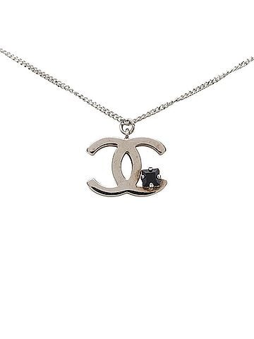 Chanel Chanel Coco Mark Pendant Necklace 05P Silver Metal Black Stone Women's CHANEL (view 1)