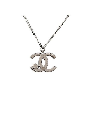 Chanel Chanel Coco Mark Pendant Necklace 05P Silver Metal Black Stone Women's CHANEL (view 2)