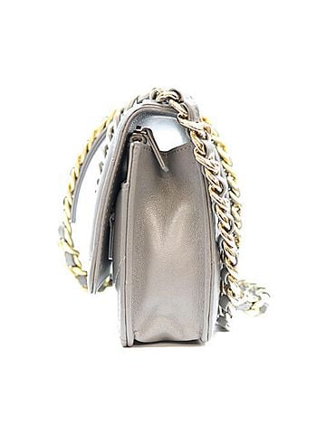 Chanel CHANEL AP0957 Grey Lambskin Chain Wallet Shoulder Bag with Gold and Silver Hardware - Women's (view 2)