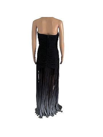 BCBGMAXAZRIA Strapless Silk Ruched Ombre Fringe Maxi Dress Casual Dress (view 2)