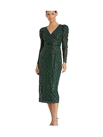 Mac Duggal Mac Duggal Green Beaded Lace Long Sleeve Sheath Midi Dress Sz 4 NWT $538 93676 Cocktail Dress (view 1)