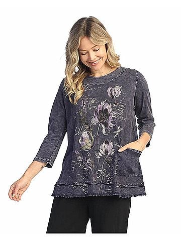 Jess & Jane Ballet Mineral Washed Cotton Pocket Top in Dark Floral (view 2)