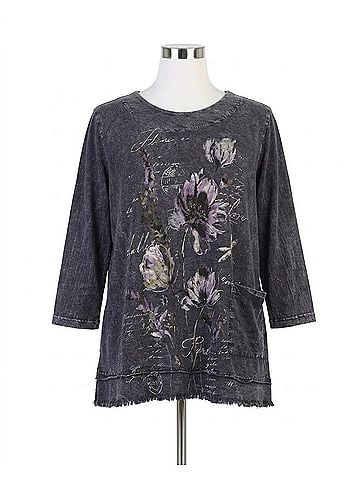 Jess & Jane Ballet Mineral Washed Cotton Pocket Top in Dark Floral (view 1)