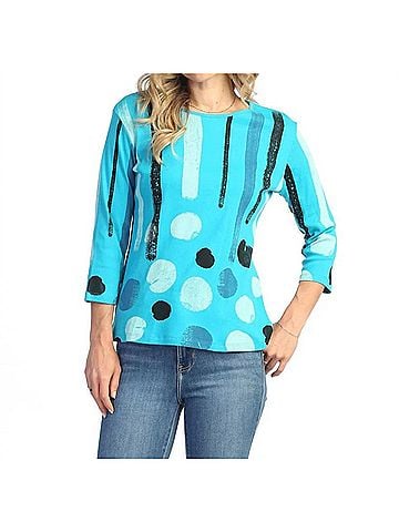 Jess & Jane Printed Cotton Top in Drizzle Abstract (view 2)