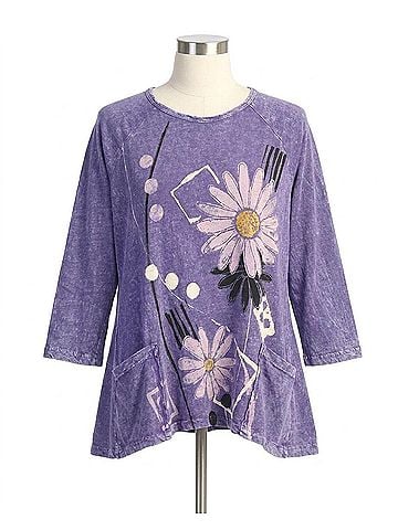 Jess & Jane Love Letter Mineral Washed Patch Pocket Top in Purple (view 1)