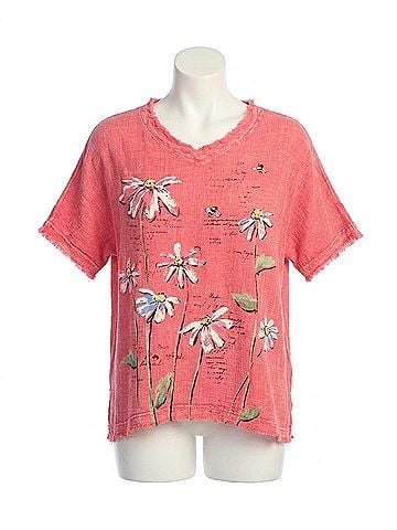 Jess & Jane Lola Mineral Washed Cotton Gauze Top in Raspberry (view 1)