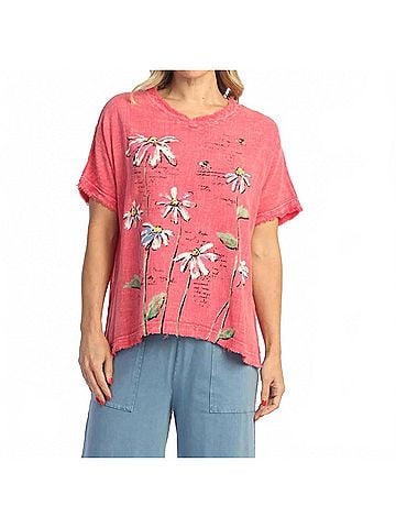 Jess & Jane Lola Mineral Washed Cotton Gauze Top in Raspberry (view 2)