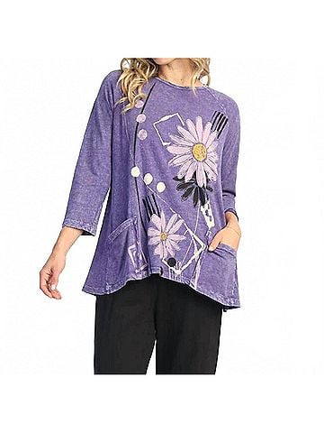Jess & Jane Love Letter Mineral Washed Patch Pocket Top in Purple (view 2)