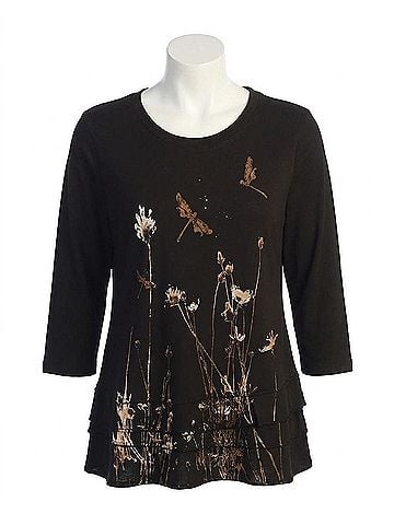 Jess & Jane Mineral Washed Cotton Layered Top in Together Black (view 1)