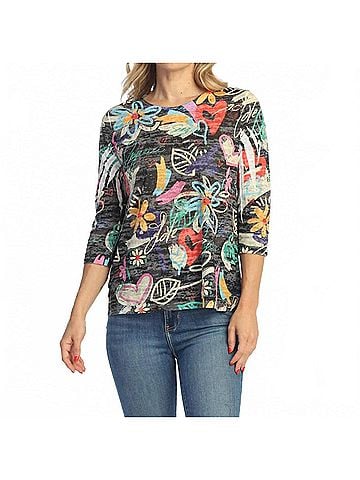 Jess & Jane Sanibel Burnout High Low Top in Black Multi (view 2)