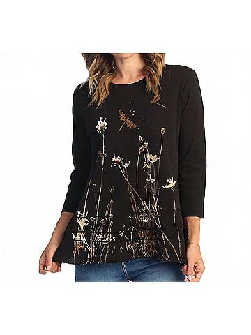 Jess & Jane Mineral Washed Cotton Layered Top in Together Black (view 2)