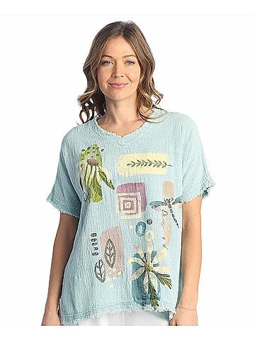 Jess & Jane Verano Mineral Washed Cotton Gauze Top in Mint (view 2)