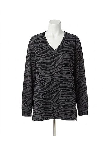 Karen Kane Ayla Animal Print Long Sleeve V-Neck Sweatshirt in Black Dark Gray (view 1)