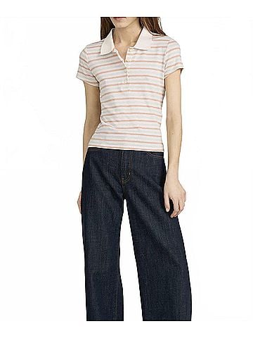 FRAME Striped Short Sleeve Polo in Pink Sand Multi (view 2)