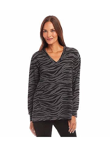 Karen Kane Ayla Animal Print Long Sleeve V-Neck Sweatshirt in Black Dark Gray (view 2)