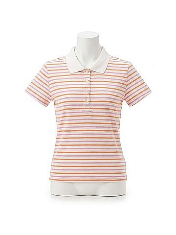FRAME Striped Short Sleeve Polo in Pink Sand Multi (view 1)