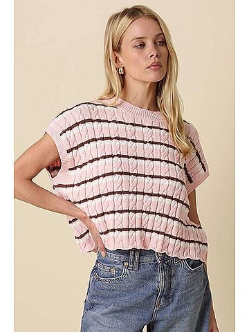 Olivaceous Laci Striped Textured Knit Vest in Pink (view 2)