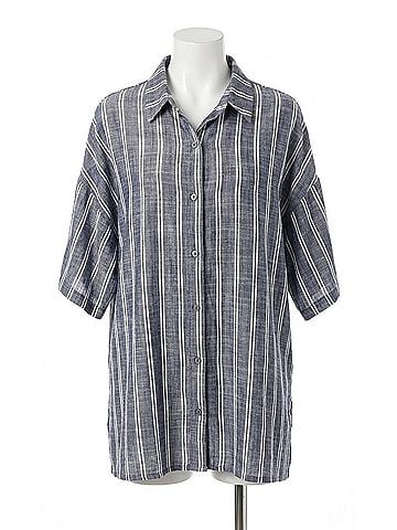 Olivaceous Olivia Short Sleeve Button Down Top in Blue (view 1)