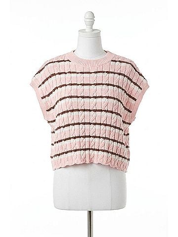 Olivaceous Laci Striped Textured Knit Vest in Pink (view 1)