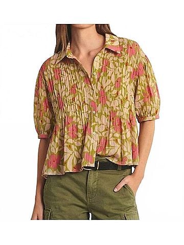 Velvet by Graham & Spencer Half Sleeve Button Top in Mimosa (view 2)