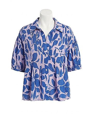 Velvet by Graham & Spencer Half Sleeve Button Top in Viola (view 1)