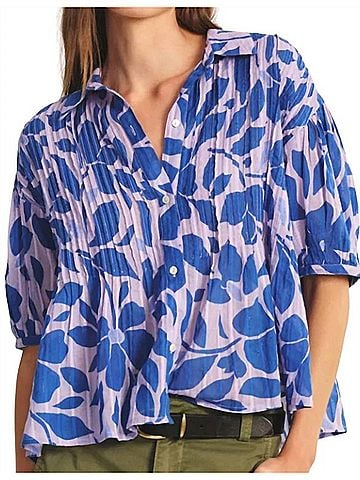 Velvet by Graham & Spencer Half Sleeve Button Top in Viola (view 2)