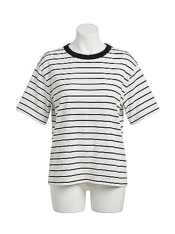 Karen Kane Stripe Short Sleeve Top - Petite Petite in Off White With Black (view 1)