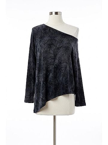 French Kyss Soft Stretch Asymmetrical Tie Dye Top in Onyx (view 1)