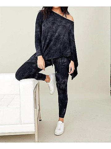 French Kyss Soft Stretch Asymmetrical Tie Dye Top in Onyx (view 2)