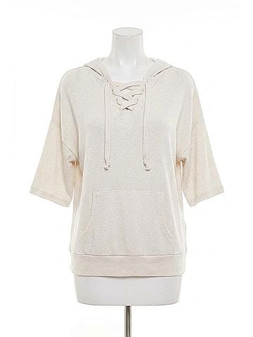 French Kyss Stella Kashmira Short Sleeve Hoodie in Beige (view 1)