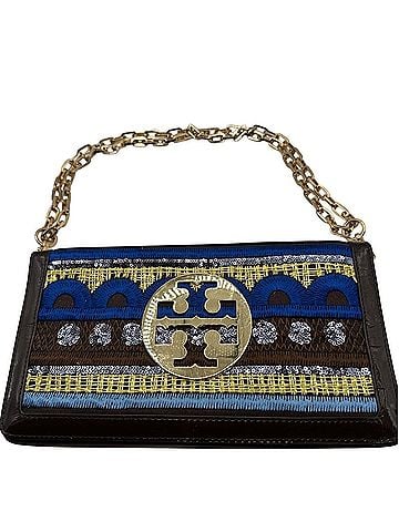 Tory Burch Brown Blue Yellow Embroidery Sequin RARE Clutch (view 1)