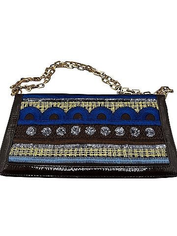 Tory Burch Brown Blue Yellow Embroidery Sequin RARE Clutch (view 2)