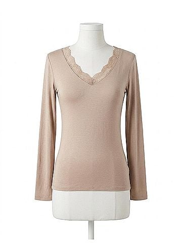 Mystree Lace V Neck Modal Top in Dusty Pink (view 1)