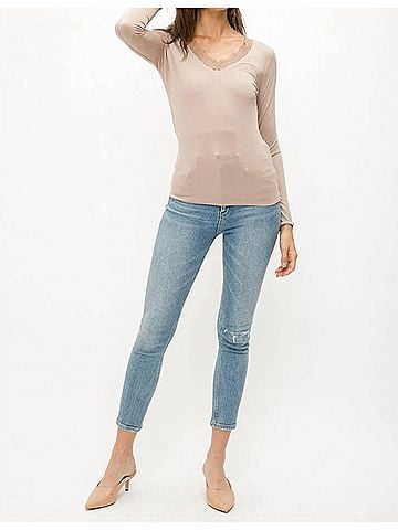Mystree Lace V Neck Modal Top in Dusty Pink (view 2)
