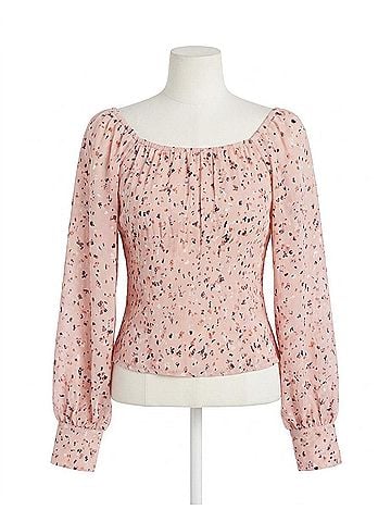 Mystree Smocked Balloon Sleeve Blouse in Mauve (view 1)