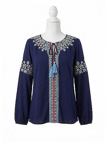 THML Coming Up Daisies Embroidered Top in Navy (view 1)