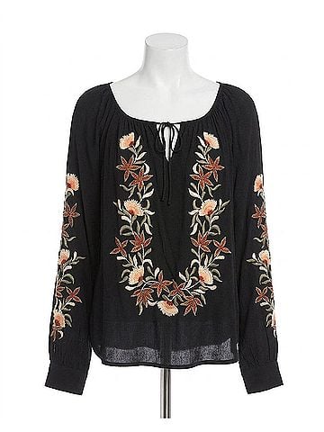 Karen Kane Embroidered Peasant Top in Black (view 1)
