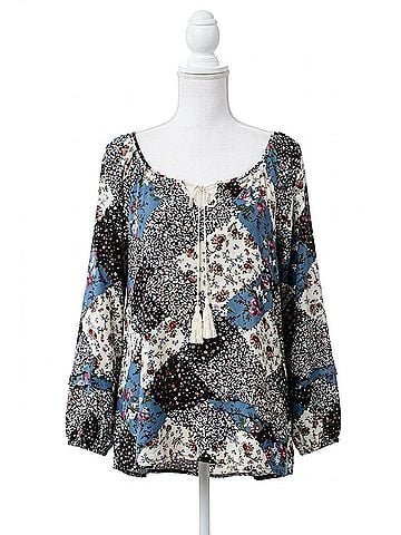 Kori America Patchwork Print Top in Navy (view 1)