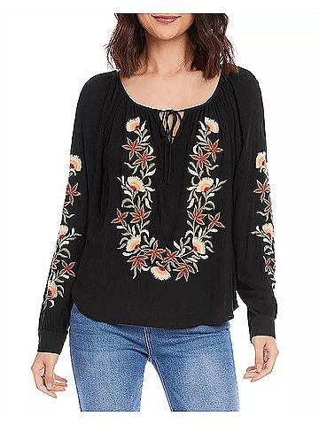 Karen Kane Embroidered Peasant Top in Black (view 2)