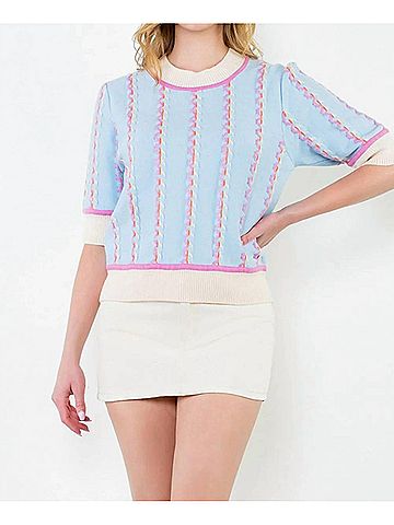 THML Short Sleeve Knit Top in Light Blue (view 2)