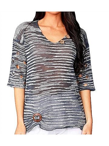 Angel Cut-Out Sleeve Top in Denim (view 2)