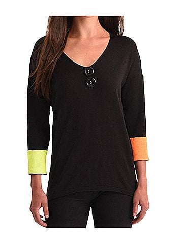 Angel Neon Cuff V-Neck Top in Black Multi (view 2)