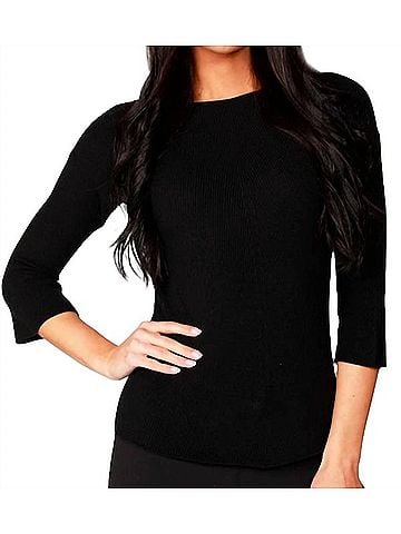 Angel Ribbed 3/4 Sleeve Top in Black (view 2)