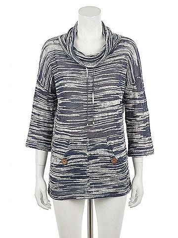 Angel Pocket Cowl Neck 3/4 Sleeve Tunic in Denim (view 1)