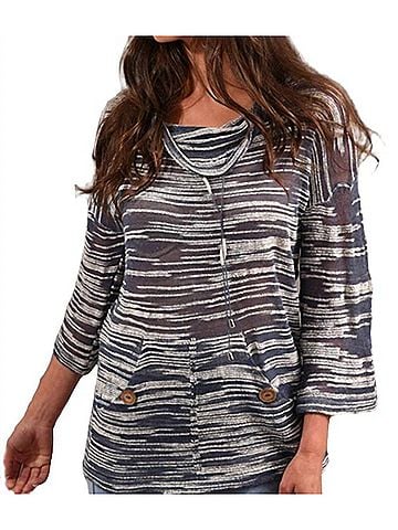 Angel Pocket Cowl Neck 3/4 Sleeve Tunic in Denim (view 2)