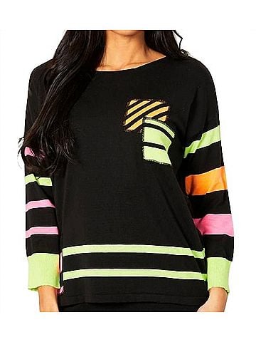 Angel Stripe 3/4 Sleeve Top in Black Multi (view 2)