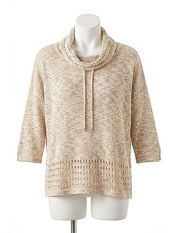 Angel Cowl Neck Crochet Top in Sand (view 1)